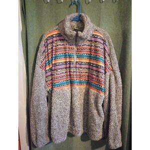 Sunshine & Rodeos Women's Jacket 1/4 Zip Pullover Pockets Stretch Colorful Sz L